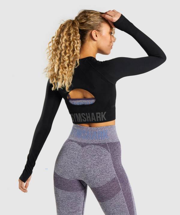 Damske Crop Top Gymshark Flex Sports Long Sleeve Tmavo Siva Čierne | ZB0642189